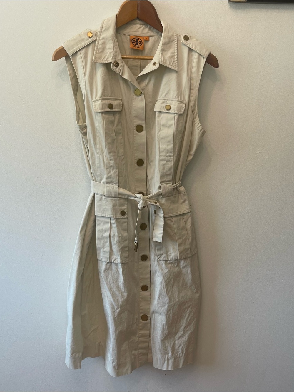 Tory Burch Tan Utility Belted Snap Front Dress 12
